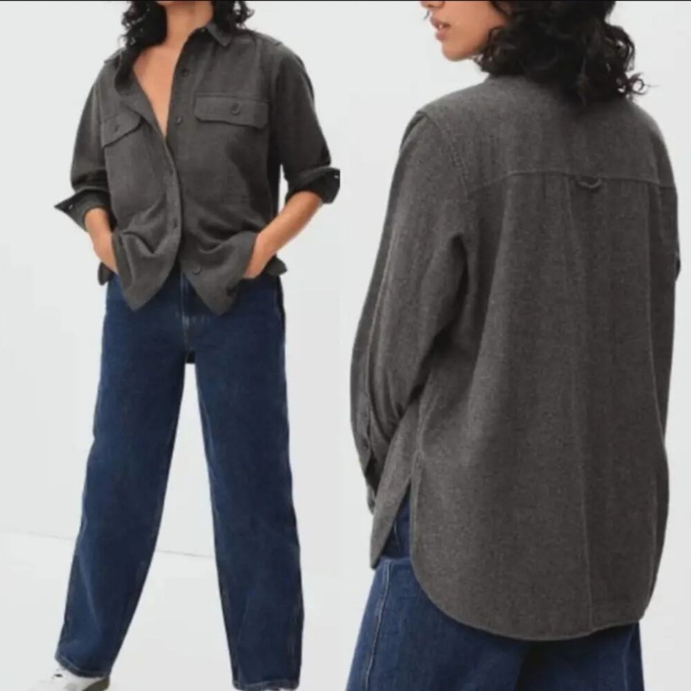 NEW Everlane Gray Flannel Oversized Organic Cotton Shacket Lightweight Jacket - Picture 3 of 15
